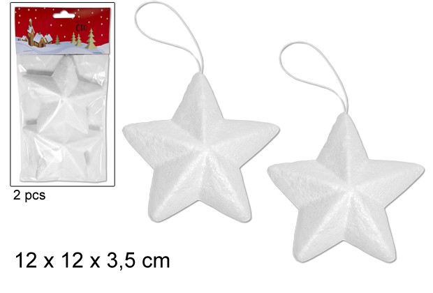 Pack 2 estrellas blancas poliester en blister 12 cm