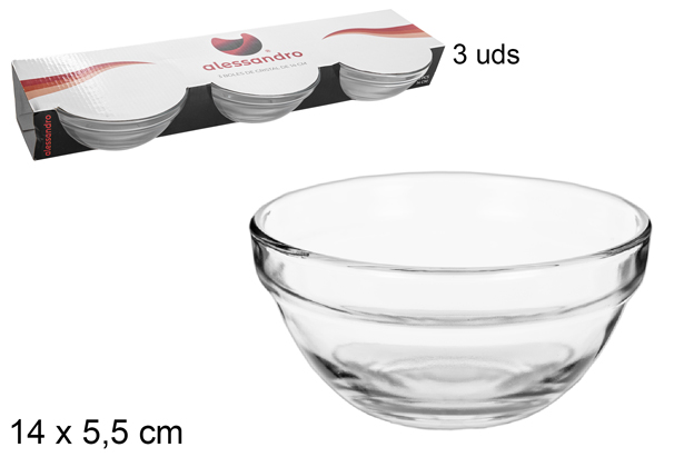 Pack 3 pieces glass bowl 14 cm