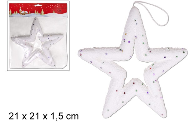 Estrella decoración blanca con letrero 21 cm