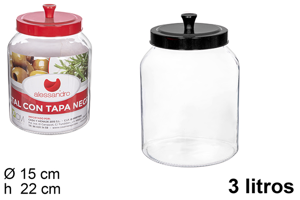 Bote cristal tapa negra/roja 3 l.