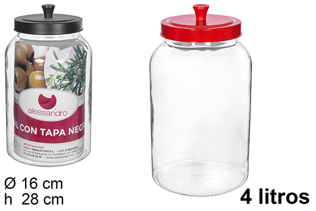 Bote cristal tapa negra/roja 4 l.