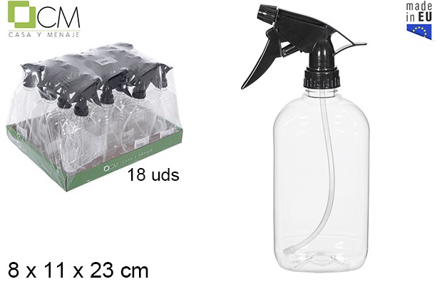 [110452] Bottiglia ovale in plastica con spruzzatore nero 500 ml