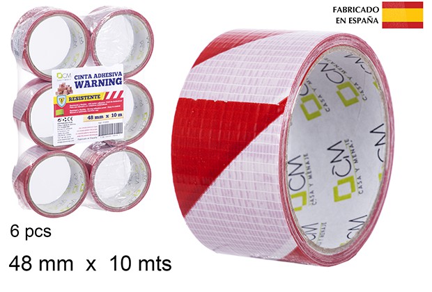 Nastro di avvertenza resistente rosso/bianco 48 mm x 10 m.