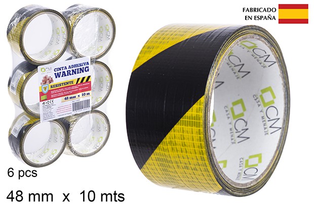 Cinta adhesiva Warning resistente amarillo/negra 48 mm x 10 m.