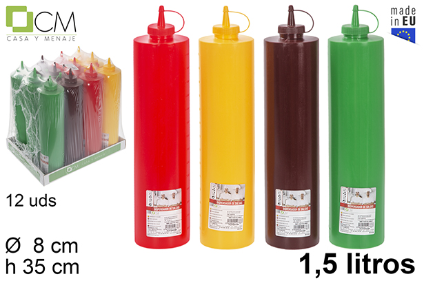 Bote plástico salsa con tapa colores surtidos 1,5 l.