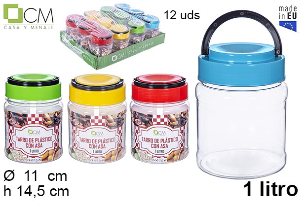 [108653] Transparent plastic jar with handle 1 l.