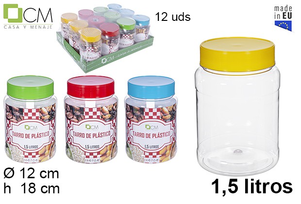 Tarro plástico transparente 1,5 l.