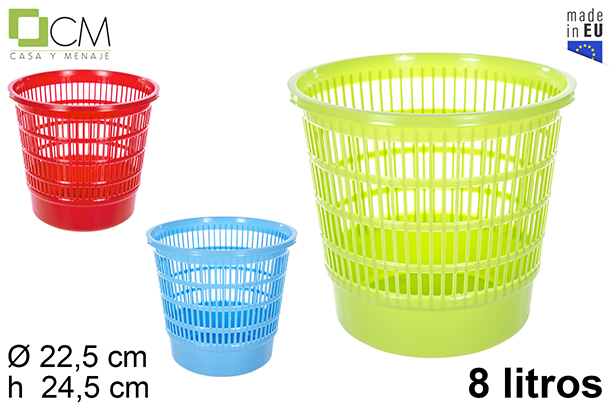 Poubelle en plastique ronde couleurs assorties 8 l.