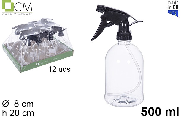 Round plastic bottle with black sprayer 500 ml  