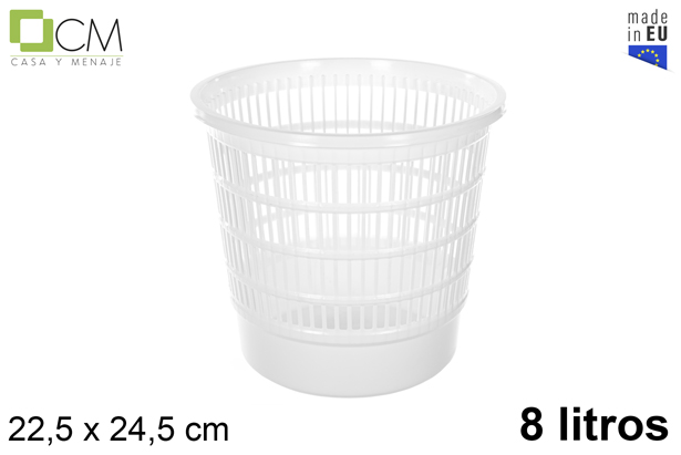 Lixeira de plástico redonda branco/preto 8 l.