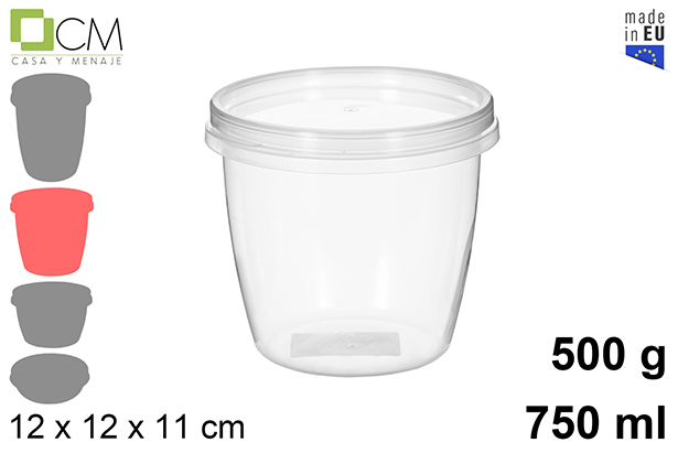 Envase plástico multiusos ovalado con tapa hermética 750 ml (0,5 kg)