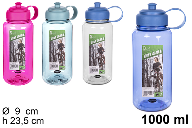 Garrafa plástica de água em cores variadas 1.000 ml