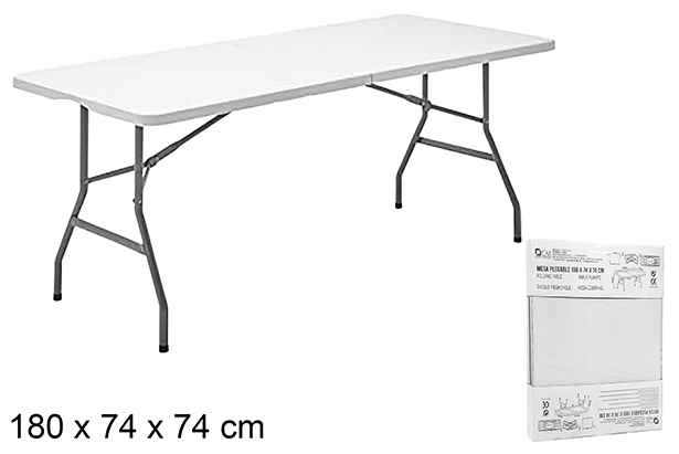 Folding plastic table with steel legs 180x74 cm