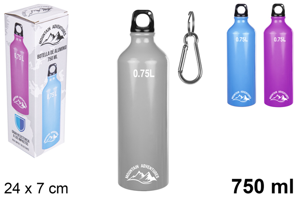 Flacon aluminium coloré et mousqueton 750 ml