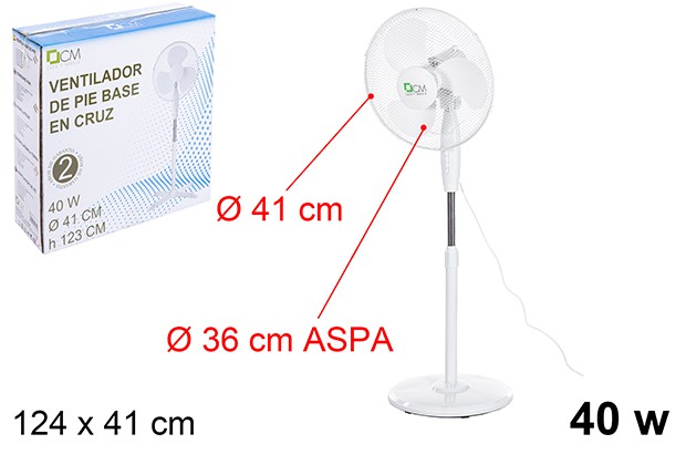 Ventilatore da terra bianco base rotonda 40 W