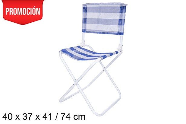 [110621] Sedia da spiaggia pieghevole con schienale in metallo bianco Textilene blu/bianco 40x37 cm