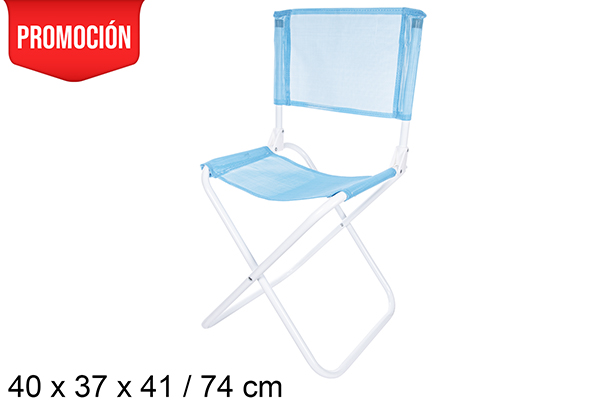 [110622] Sedia da spiaggia pieghevole con schienale in metallo bianco Textilene blu 40x37 cm