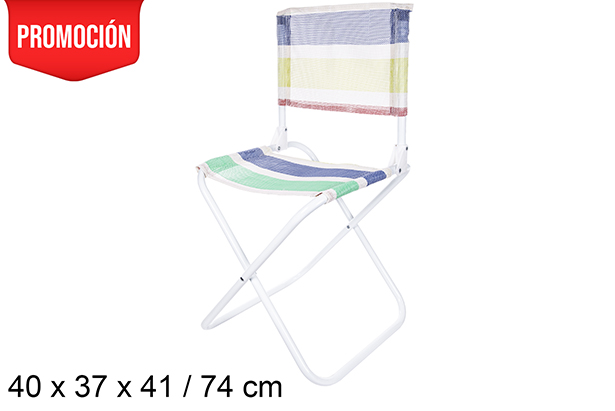 Sedia da spiaggia pieghevole con schienale in metallo bianco Textilene a righe colorate 40x37 cm