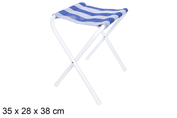 Banqueta de praia dobrável metal branco Textilene azul/branco 35x28 cm
