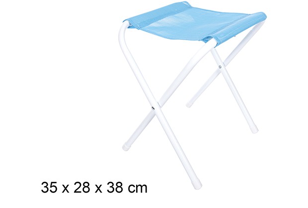 Taburete plegable playa metal blanco Textilene azul 35x28 cm
