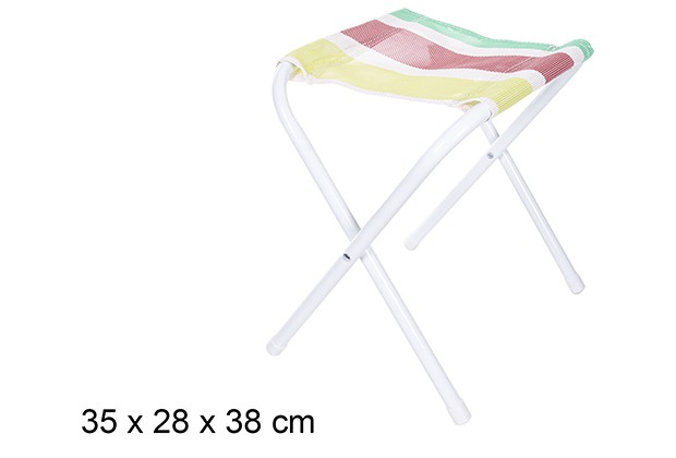 Sgabello da spiaggia pieghevole in metallo bianco Textilene strisce colorate 35x28 cm