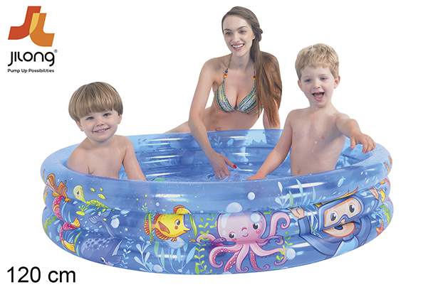 Piscina com 3 argolas insufláveis ​​decoradas com fundo marinho 120 cm