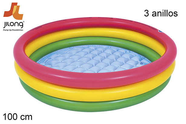 Piscina gonfiabile 3 anelli colorati 100 cm