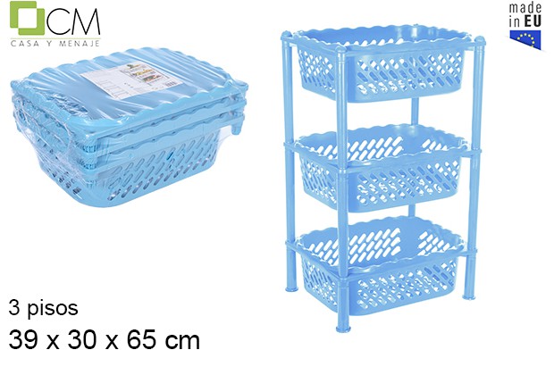 Fruttivendolo multiuso rettangolare in plastica 3 piani blu