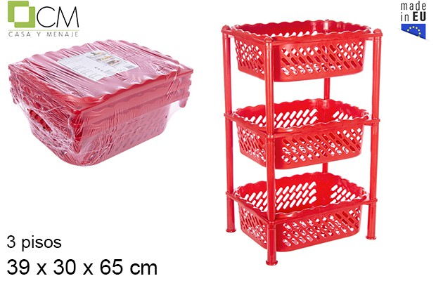 Verdulero plástico rectangular multiusos 3 pisos rojo