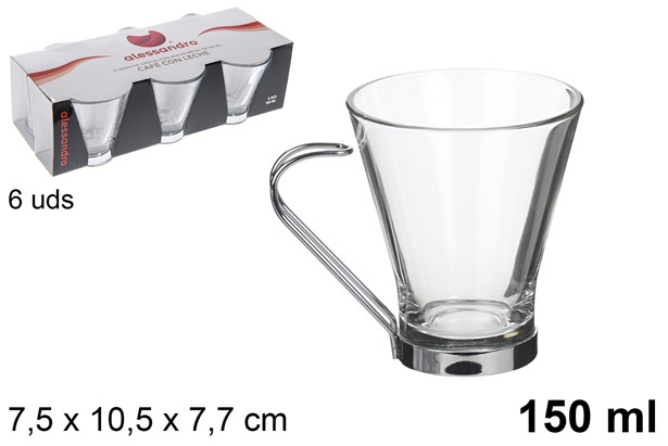 Taza cristal café con leche asa metal 150 ml
