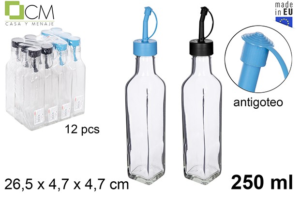 Oliera quadrata di vetro decorata blu/nere con dosatore antigoccia 250 ml