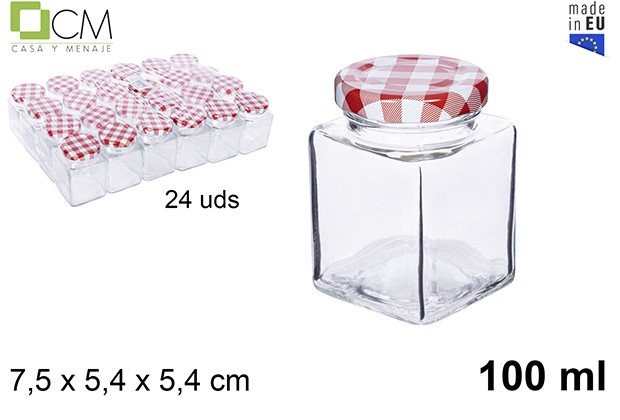 Pot carré en verre avec couvercle vichy 100 ml