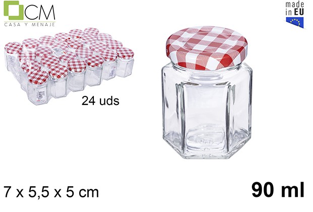 Hexagonal glass jar with vichy lid 90 ml