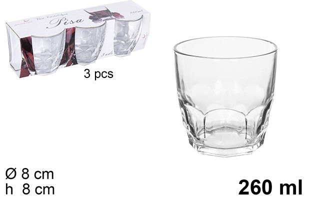 Pack 3 copo de água Pisa 260 ml