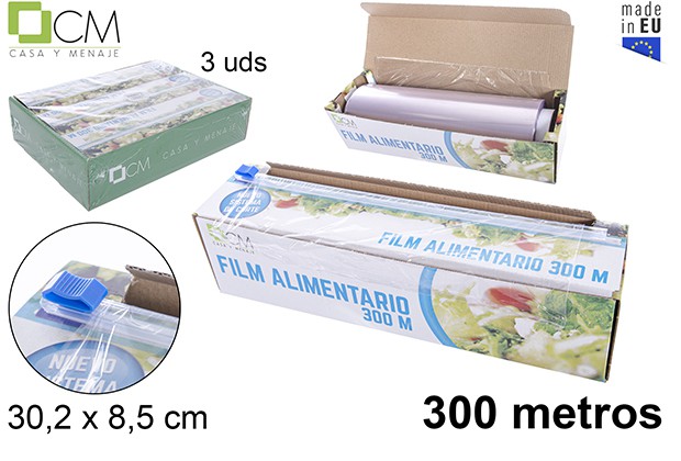 Filme extensível para alimentos com caixa de presente e cortes fáceis (300 metros)