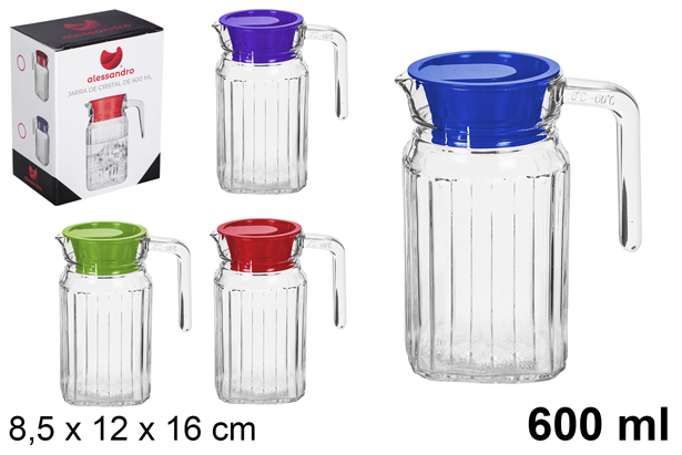 Glass jug for water with ​​lid assorted colors 600 ml