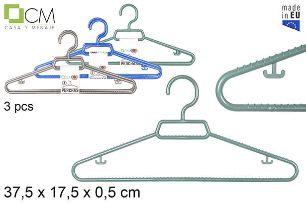 Pack 3 cabides de plástico cores diversas