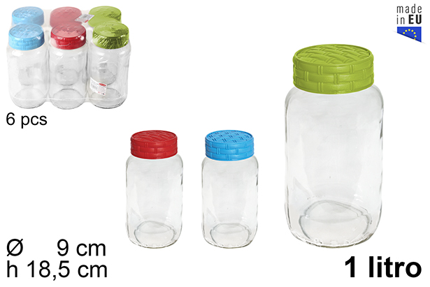 [108032] Pot en verre avec couvercle en rotin couleurs assorties 1 l.