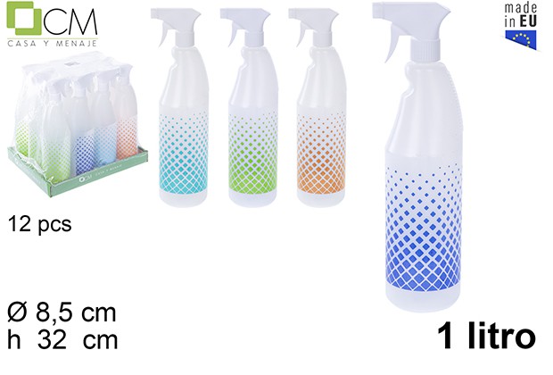 Tall spray bottle decorated squares 1 l.