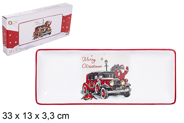 bandeja cerâmica retangular decorada Papai Noel 28x12cm