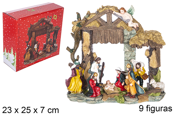 Portail de la Nativité 9 figurines 23 cm