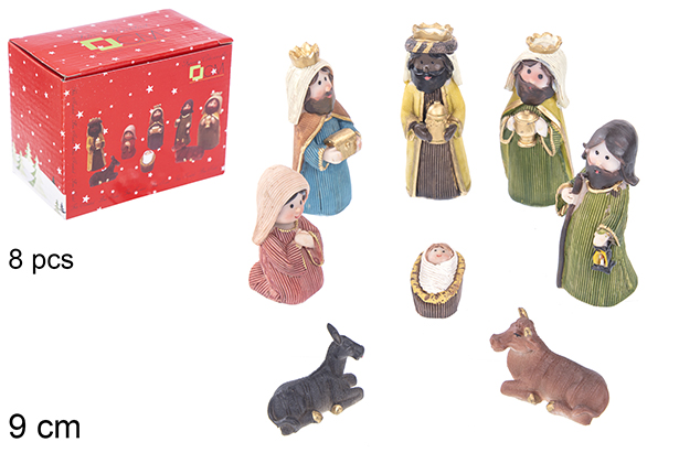 Pack 8 pièces Nativité en résine 9 cm