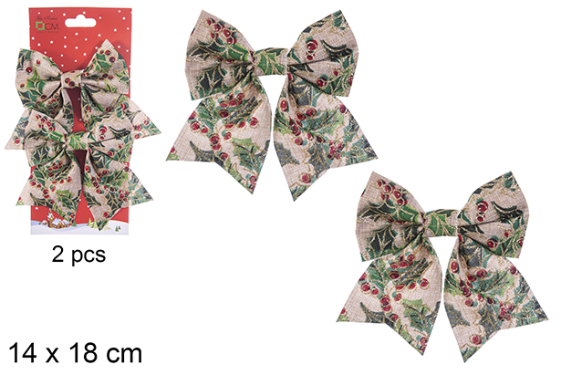 [111089] Pack 2 fiocchi di Natale decorati con fiore di Pasqua 14x18 cm