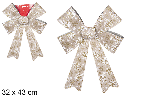 [111091] Noeud de Noël doré décoré de flocons de neige 32x43 cm
