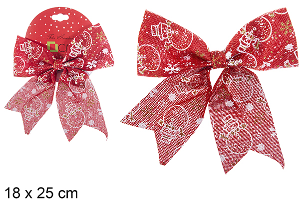 Lazo Navidad rojo decorado copos de nieve 18x25 cm
