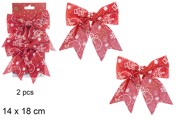 Pack 2 lazos Navidad rojo decorado copos de nieve 14x18 cm