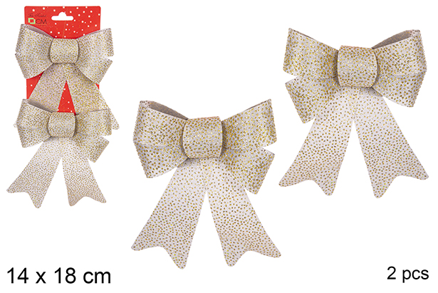 Pack 2 lazos Navidad oro purpurina 14x18 cm