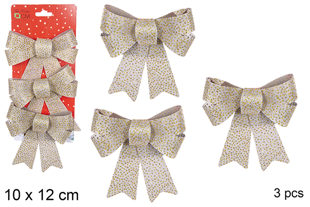 Pack 3 lazos Navidad oro purpurina 10x12 cm