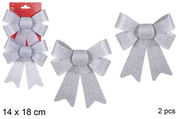 Pack 2 lazos Navidad plata purpurina 14x18 cm