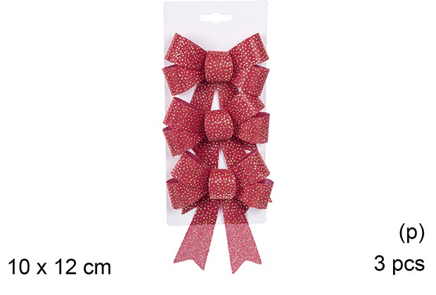 Pack 3 lazos Navidad rojo purpurina 10x12 cm